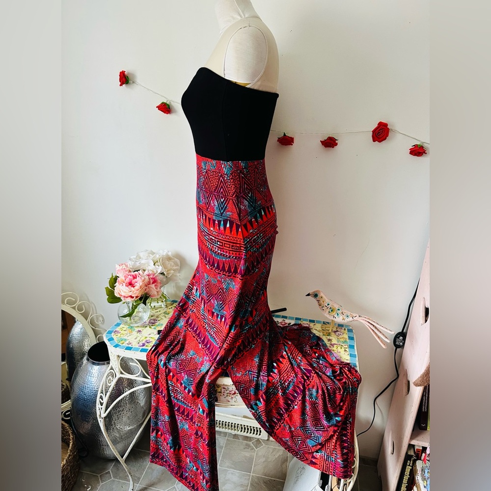 Hurley Black Red Tribal Aztec Boho Patterned Maxi Dress L - Picture 5 of 9